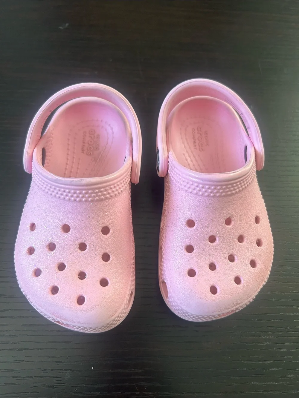 Crocs classic Kids Glitter Pink Clog Sandals with Heel Strap
